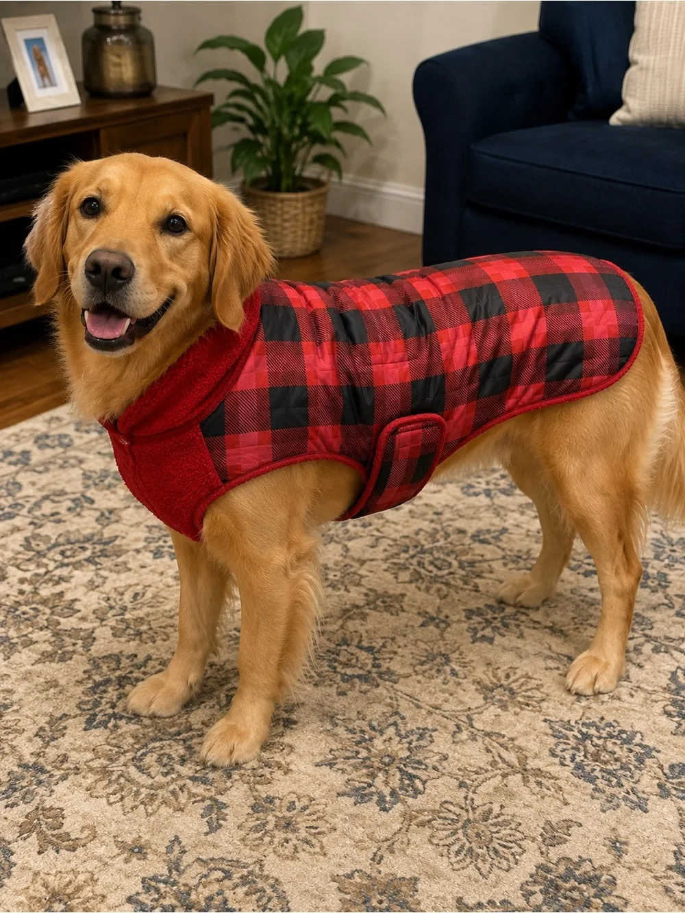 Reversible Dog Winter Coat Red Pink & Black Plaid Fleece Rain Jacket XL-1xlg